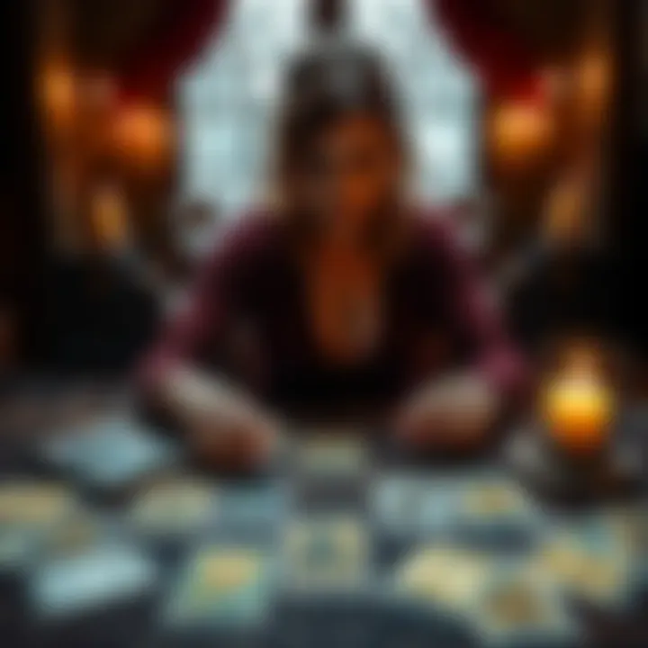 Free Tarot Reading Session Clairvoyant Lucy performing a tarot reading with cards spread out on a table