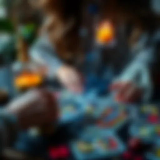 A psychic offers a tarot reading with colorful cards spread out on a table