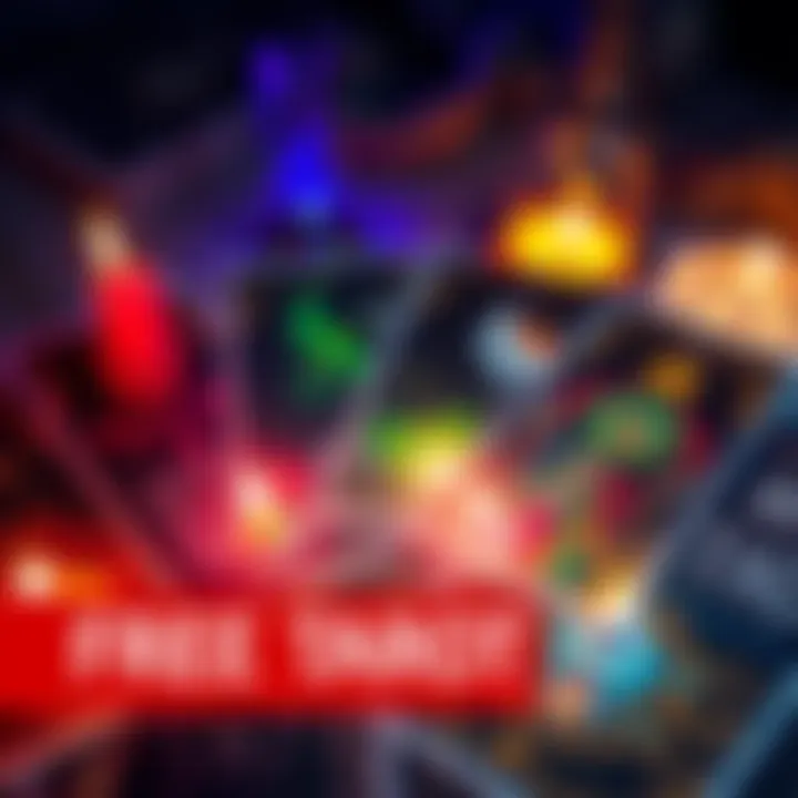 A tarot card spread showing three cards with mystical symbols and colors, inviting participation in a free reading.