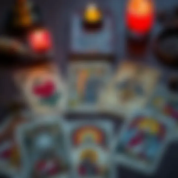 A tarot card spread with cards representing love and new beginnings, inviting people to ask questions for clarity in 2025