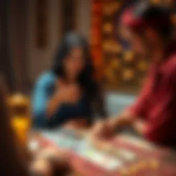 A tarot reader named Arya guides a person through a tarot card reading, showing colorful cards on a table.