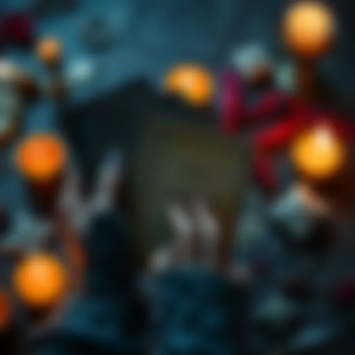 Free Tarot Readings A person holding tarot cards with their initials and question written on a piece of paper, surrounded by mystical symbols and candles.