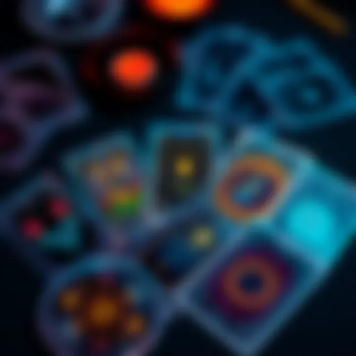 A vibrant Thoth Tarot deck with cards spread out, highlighting their symbols, inviting people to join for a free reading.