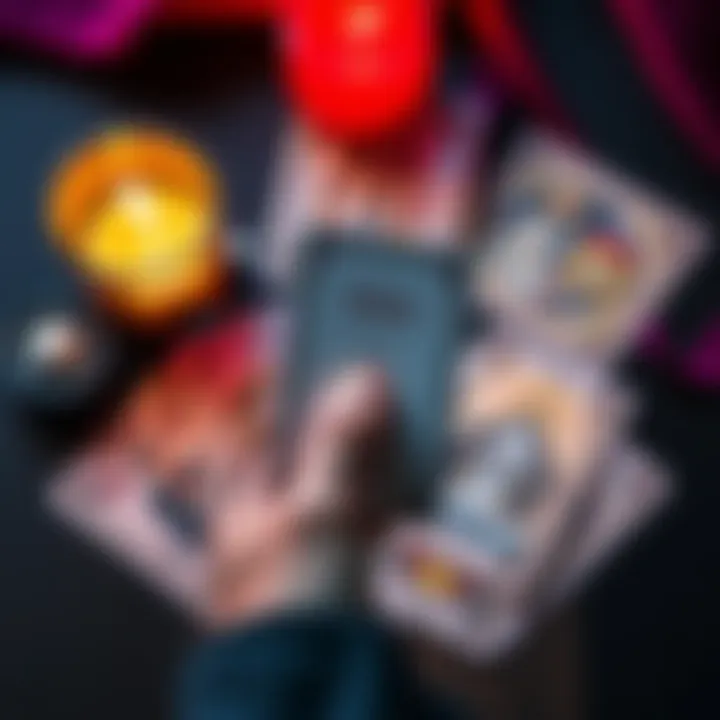 Free Yes or No Readings A tarot card spread with a hand holding a card, inviting people to ask questions for readings.