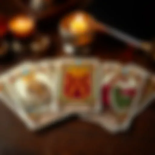 A tarot card spread with three cards laid out, inviting people for a free reading session.