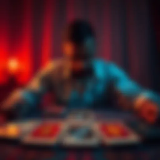 An individual reflecting during a tarot card reading session with three decks laid out in front of them