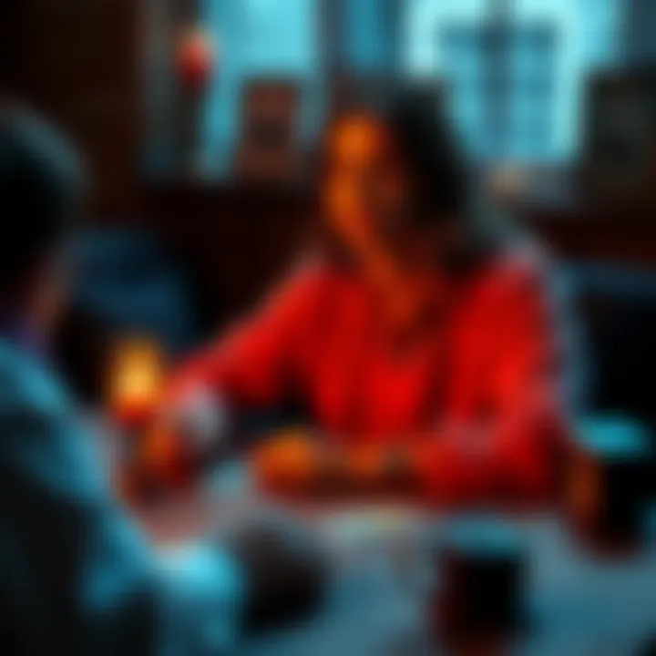 Person sitting at a table with tarot cards, looking thoughtful while receiving guidance