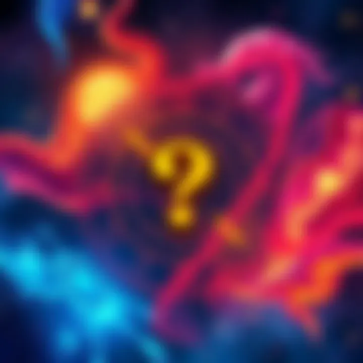 A vibrant illustration showing astrological symbols and a zodiac wheel with a question mark, representing free astrology readings.