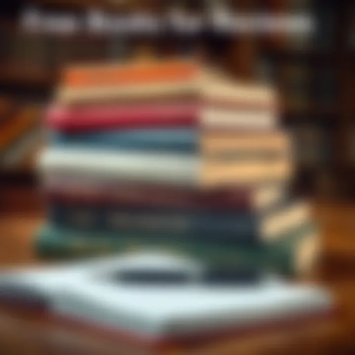 Free Books for Reviews A stack of five books with a notepad and pen ready for writing reviews