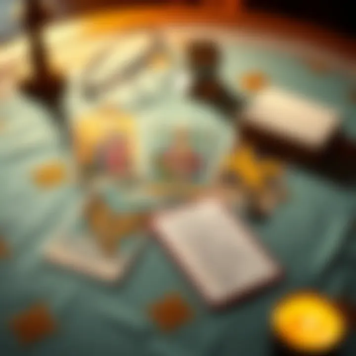A table with three tarot cards laid out, inviting people for a free reading opportunity, with a notepad for feedback.
