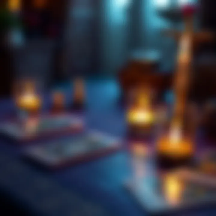 Tarot cards arranged on a table with a glowing candle, inviting individuals for free readings
