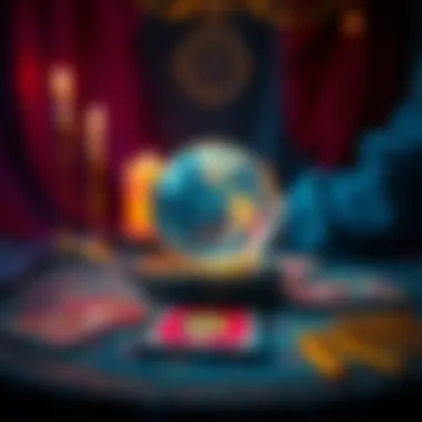 A welcoming scene with a crystal ball and tarot cards on a table, signifying free clairvoyant readings available this Sunday.