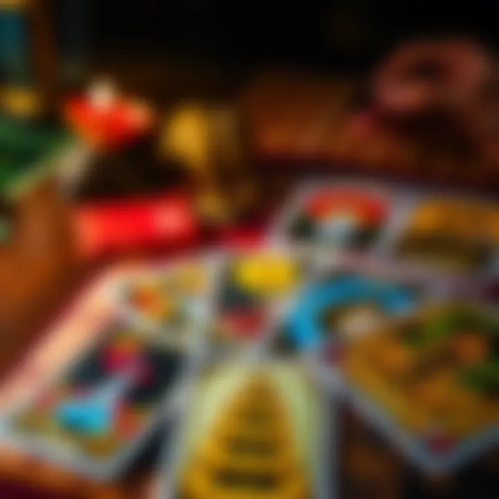 A colorful tarot card spread with four cards laid out on a table, inviting questions for a reading.
