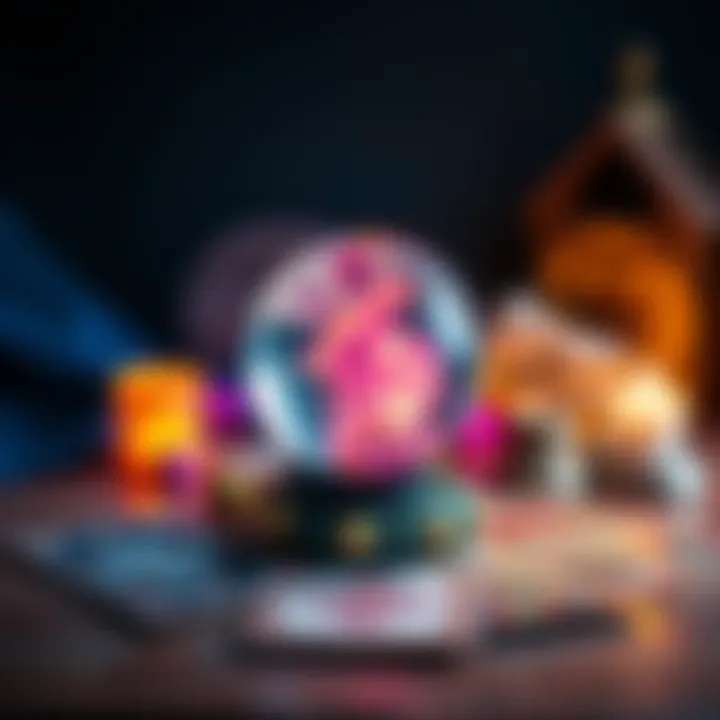 A colorful banner promoting free in-depth readings, featuring a crystal ball and tarot cards, inviting people to engage.