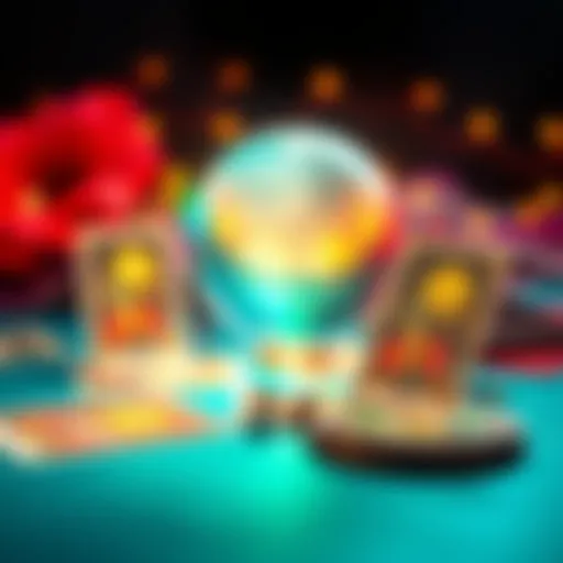 A colorful graphic inviting people to comment their questions for free intuitive readings, featuring tarot cards and a crystal ball