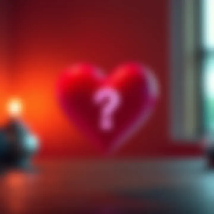 A heart symbol with a question mark, representing love readings and personalized insights, with a warm background.