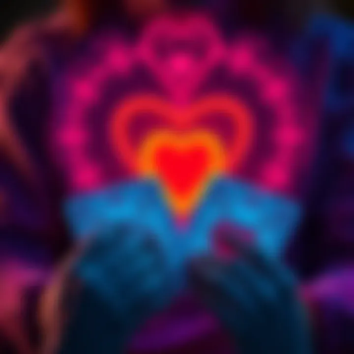 Free Love Readings A person holding tarot cards with a glowing heart symbol in the background, representing love readings.