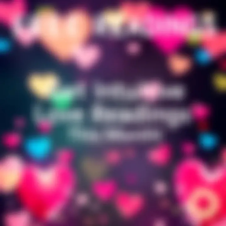 Colorful graphic promoting free intuitive love readings, featuring hearts and a celebratory vibe.