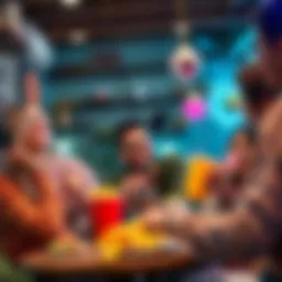 A cheerful group chatting about love readings with food and emojis, creating a fun atmosphere.
