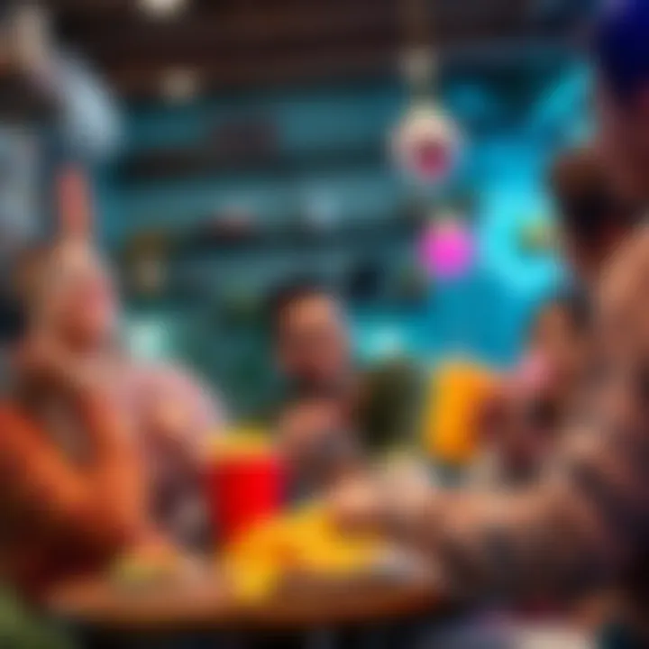 A cheerful group chatting about love readings with food and emojis, creating a fun atmosphere.