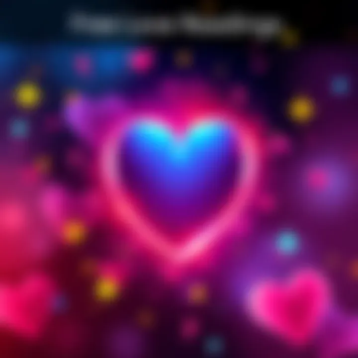 Free Love Readings Offer A heart shape surrounded by positive symbols like stars and questions, representing love and support