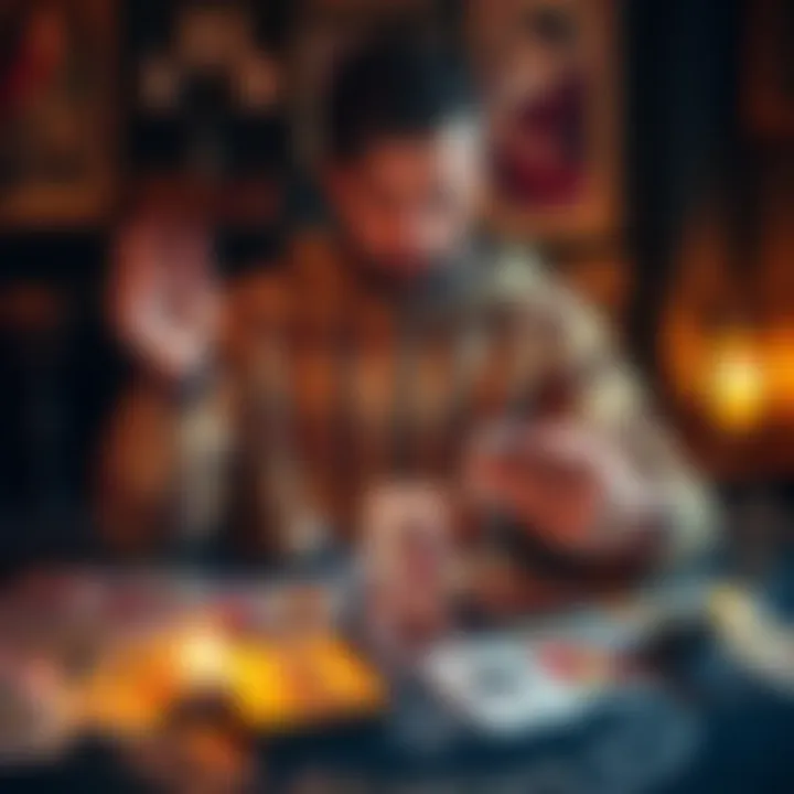 A male tarot reader offers free mini love readings, focusing on ex relationships and emotions, with tarot cards spread out on a table.