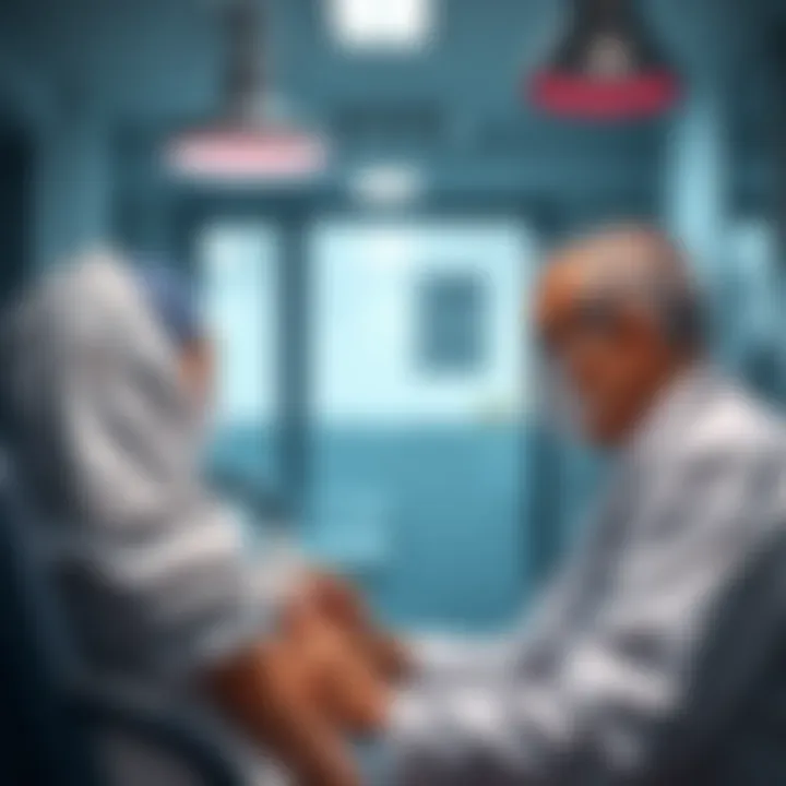 Free Medical Care in America A hospital scene showing a doctor examining a patient in a clinic providing free medical services