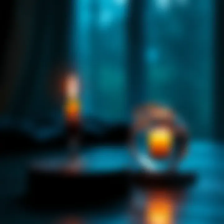A serene setting with a glowing candle and a crystal ball, symbolizing connection with lost loved ones.