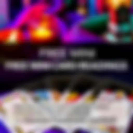 A design featuring tarot cards being read, inviting participation for free mini readings, with a comment section highlighted for questions.