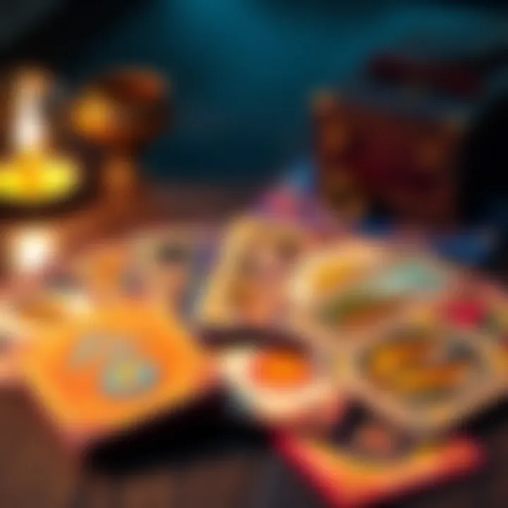 Free Mini Readings A colorful oracle deck with cards spread out, inviting people for free mini readings, highlighting intuitive guidance.