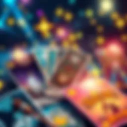 Free One Card Readings in Comments A colorful illustration of tarot cards with shining stars and sparkles, inviting people to join free one-card readings.