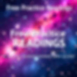 A colorful graphic promoting free practice readings with text inviting people to comment and submit questions. The background features a starry sky and sparkling lights.