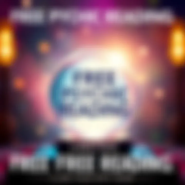 A colorful advertisement showing a crystal ball with shining light and text about free readings.