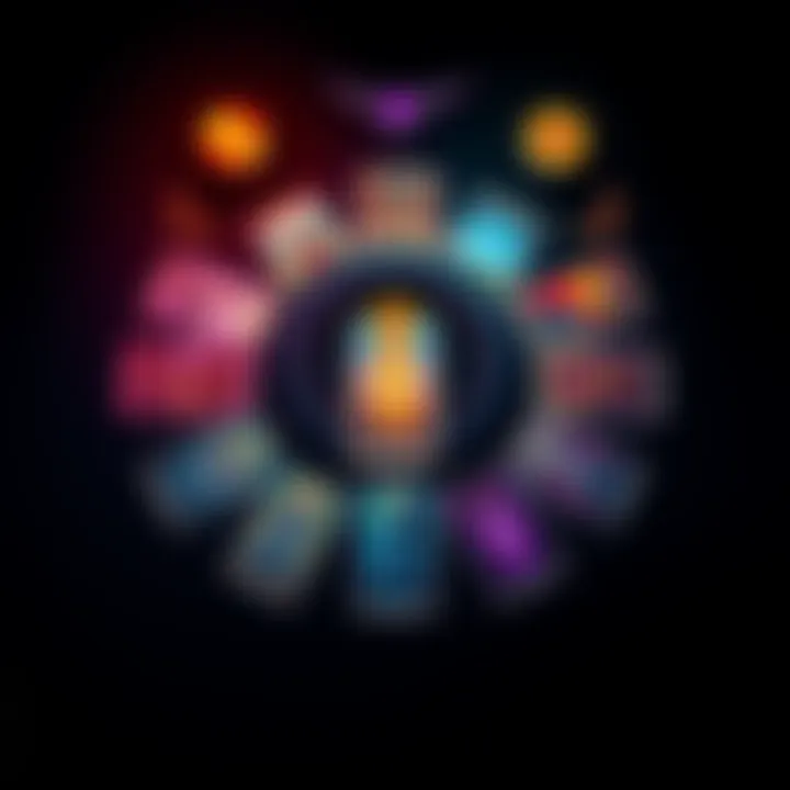 A colorful tarot card spread arranged in a Horseshoe pattern with symbols of Archangels, aliens, and angel numbers.