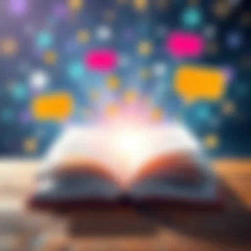 A colorful graphic showing an open book with sparkling stars and message bubbles, inviting people for a free reading session.