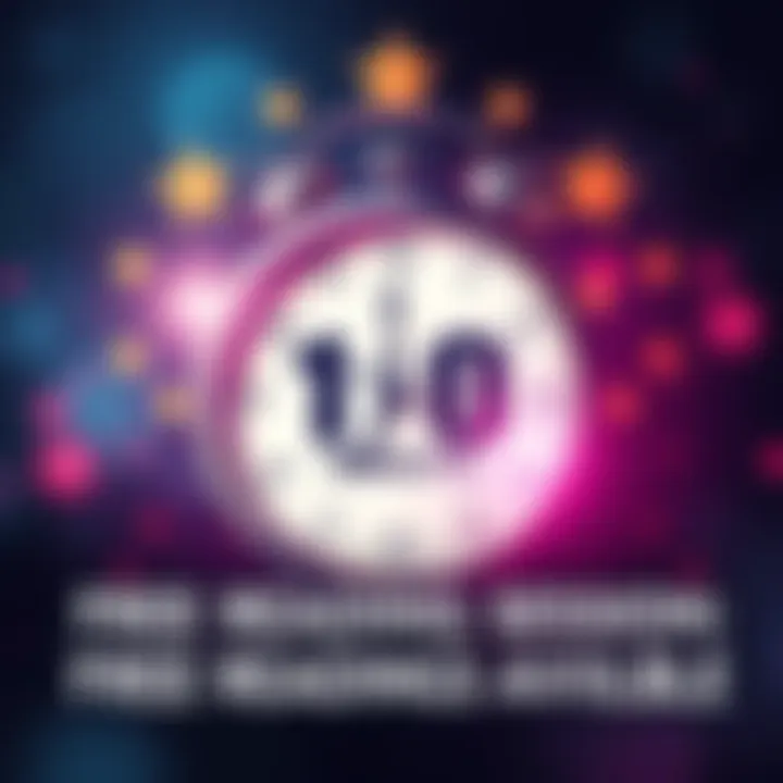 A graphic showing a clock with a 10-minute countdown, surrounded by stars and text indicating free reading sessions available, with an inviting design.