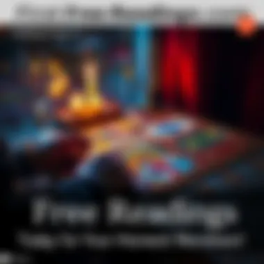 Free Reading Session A person receiving a tarot card reading with a colorful spread of cards on a table.