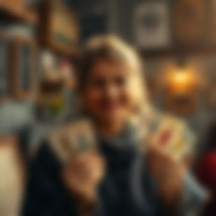 Free Reading Sessions A person offering free reading sessions with tarot cards and a welcoming smile, inviting people to join.