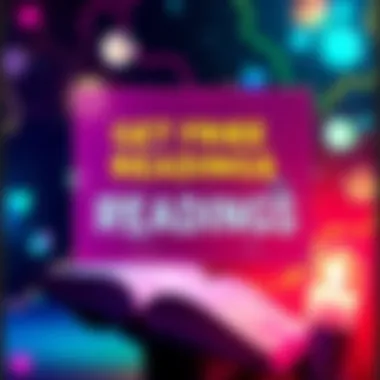 A colorful graphic showing an announcement for free readings with text prompts for participation steps.