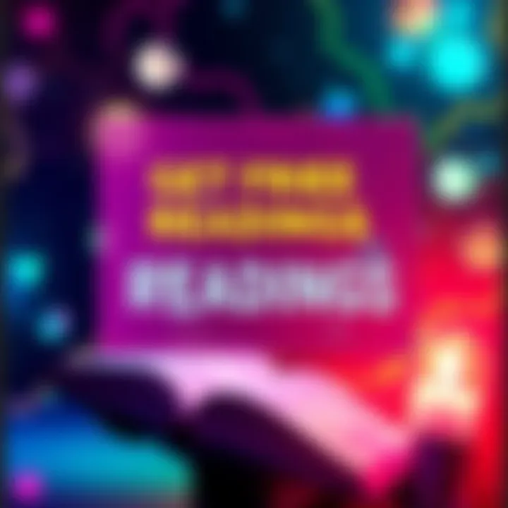 A colorful graphic showing an announcement for free readings with text prompts for participation steps.