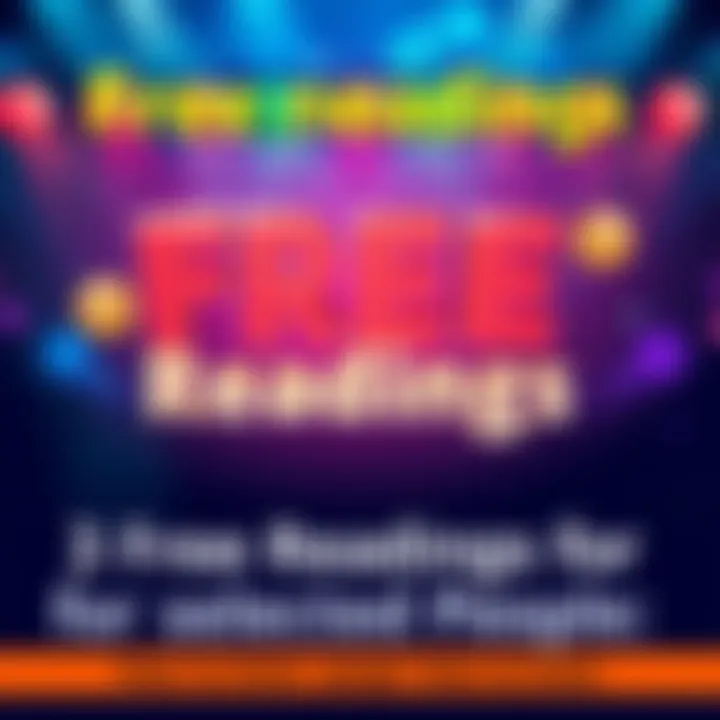 A colorful graphic showing the words 'Free Readings' with chat bubbles and an emoji reflecting feelings, inviting people to participate.