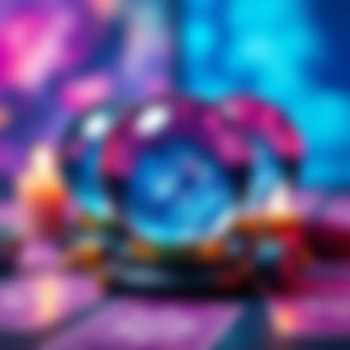 A colorful graphic promoting a Friday event for free readings, featuring crystal balls and tarot cards.