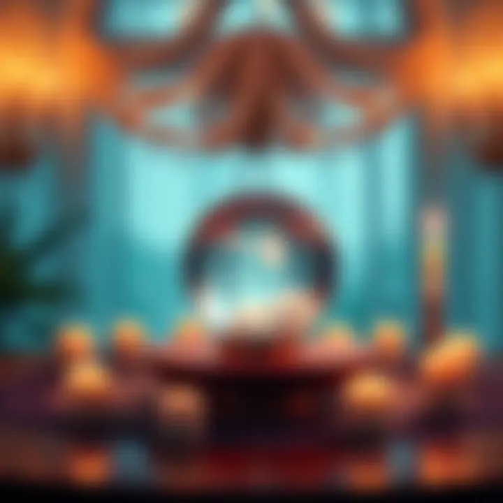 A welcoming scene showing a crystal ball on a table surrounded by candles, suggesting free readings for clarity and guidance, with soft lighting for a positive atmosphere.