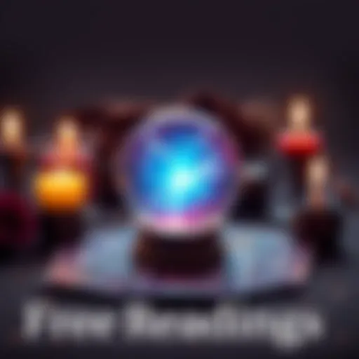 A crystal ball with glowing light, surrounded by tarot cards and candles, representing guidance and insight from free readings