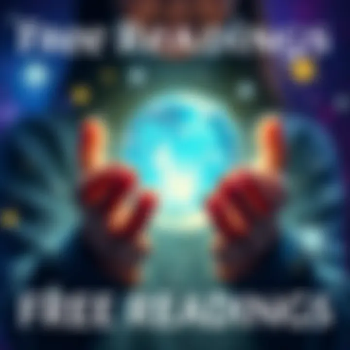 A person holding a crystal ball with a glowing light, symbolizing free readings and insights, surrounded by stars and sparkles.