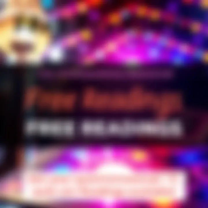 A colorful graphic inviting people to get free readings. Text shows 15 free readings available, with a call to comment DM and send questions.