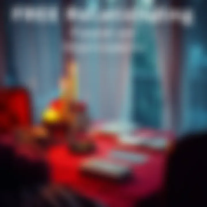 A serene setting with a person sitting at a table with tarot cards, candles, and a notebook, reflecting on relationships and heartbreaks