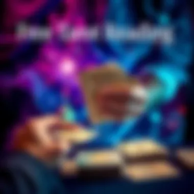 A person shuffling tarot cards with a mystical background.