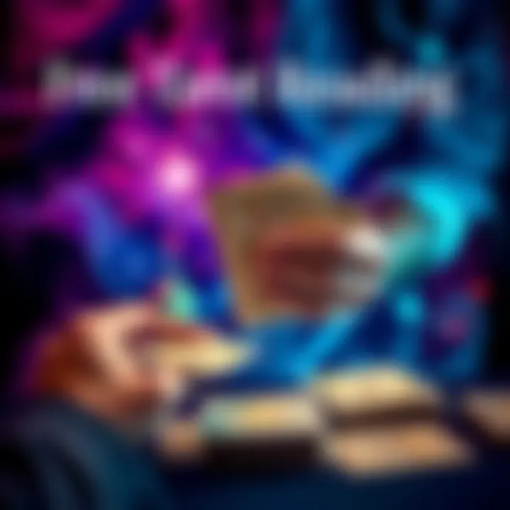 A person shuffling tarot cards with a mystical background.