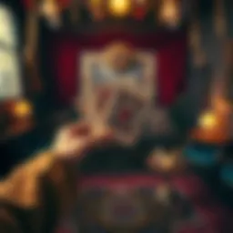 A person holds a tarot card deck in a welcoming atmosphere for free readings